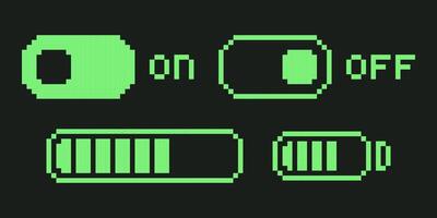 Pixel Art Switch and Battery Charge Y2k Icons Set. vector