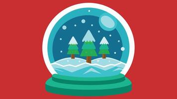 A festive snow globe features a serene winter landscape with three snow-covered trees nestled among soft, rolling hills on a bright winter day vector