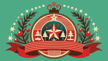 Colorful holiday ornament design featuring trees, stars, and festive elements on a turquoise background ideal for winter celebrations vector