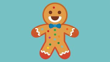 A cheerful gingerbread man with colorful icing, smiling broadly, presented on a bright blue background during the festive season vector