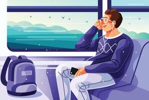 Man on Train Illustration vector