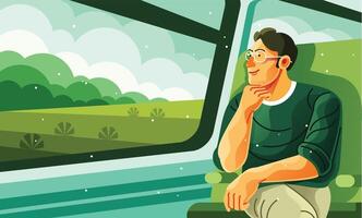 Man Looking Out of Train Window vector