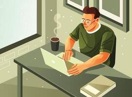 Working on Laptop with Coffee vector