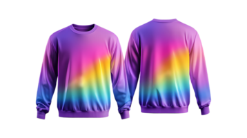 a purple and blue sweatshirt with a colorful design png