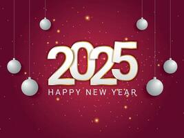 2025 Happy New Year Red Gradient Background with Ornaments vector