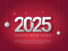 Happy New Year 2025 Celebration Greeting Card With Red Gradient Background vector