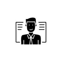 Hiring manager black icon. Pictogram for web page, mobile app, promo. UI UX GUI design element. vector