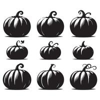 Pumpkin silhouettes displayed against a stark white background vector