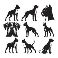 Shadowed silhouette of a boxer dog in front of a stark white background vector