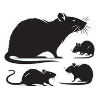 Set of artistic rat silhouettes on a plain white background vector