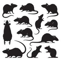 Assortment of rat silhouette illustrations on a white background vector