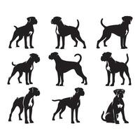 A shadowy profile of a boxer dog on a clean white background vector