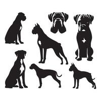 Blackened outline of a boxer dog resting on a white background vector
