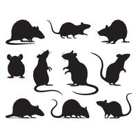 Collection of black rat silhouettes on a white backdrop vector