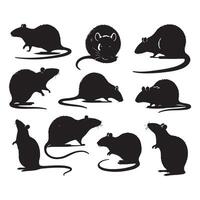 A set of rat silhouettes on a white surface vector