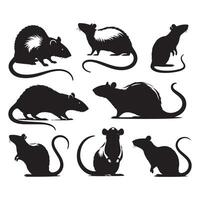 Different rat silhouette designs against a white background vector