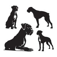 Silhouette set of boxer dog on white background vector