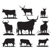 Series of cow silhouette designs arranged on a white backdrop vector