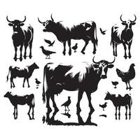 Series of cow illustrations in silhouette form on a white background vector
