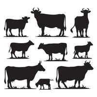 Cluster of cow silhouette designs featured on a white background vector