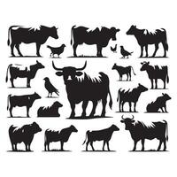Ensemble of cow silhouettes showcased against a white surface vector