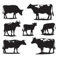 Group of cow silhouettes illustrated against a white backdrop vector