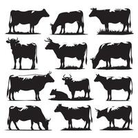 Array of cow silhouette illustrations displayed on a white canvas vector