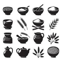 Set of silhouettes illustrating rice made from clay vector