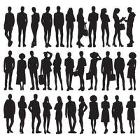 Silhouette set of multiple people together vector