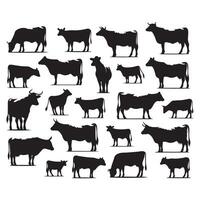 Batch of cow silhouette artworks isolated on a white backdrop vector