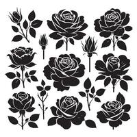 Ensemble of rose silhouettes against a plain white backdrop vector