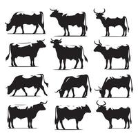 Batch of cow silhouette images displayed on a white surface vector