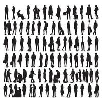 Silhouetted figures of various individuals standing close together vector