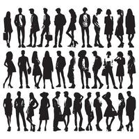 A set of silhouetted figures representing multiple people assembled vector