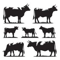 Batch of cow silhouette designs displayed on a white background vector