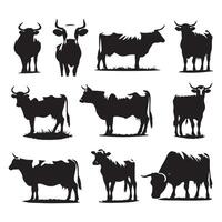 Series of cow silhouette artworks placed on a white background vector