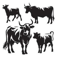 Ensemble of cow silhouette graphics displayed on a white canvas vector