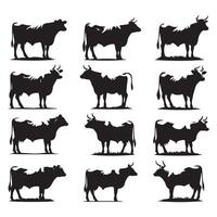 Array of cow silhouette illustrations showcased on a white canvas vector