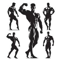 Bodybuilder outline set vector