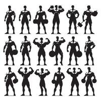 Silhouette set of bodybuilder vector