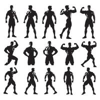 Silhouettes of bodybuilders in a set vector