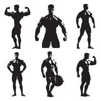 Set of bodybuilder silhouettes vector