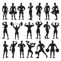 Set featuring bodybuilder silhouettes vector