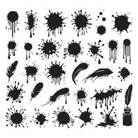 Arrangement of ink blots and drips captured in silhouette vector