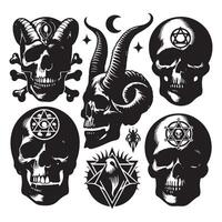 Silhouettes of skull heads in various styles vector