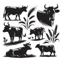 Pattern of cow silhouettes layered over white vector
