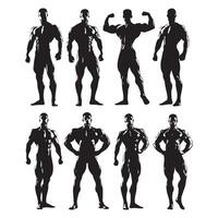 Bodybuilder silhouette designs set vector