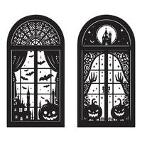 Halloween window silhouette designs positioned on a white background vector