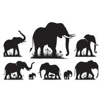 Batch of elephant outlines set against a bright white backdrop vector