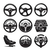 Set of car steering wheel outlines in silhouette on a white background vector